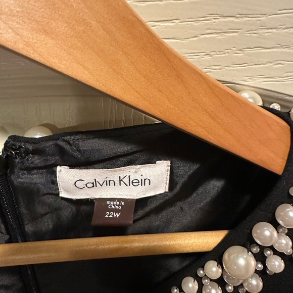 Calvin Klein Black Dress Plus Size LBD with Embellished Neckline - Picture 3 of 10